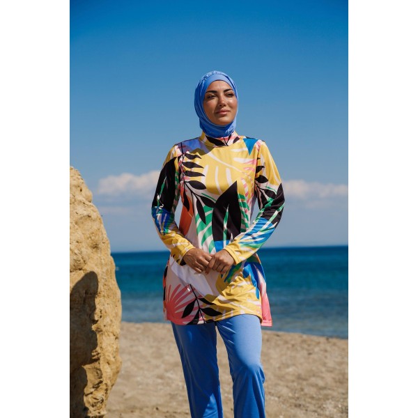 Mayo burkini  Rivamera Turquoise Pattern Detailed Hijab Swimsuit R1110