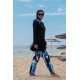 Mayo burkini Rivamera Black Turquoise Pattern Detailed Hijab Swimsuit R1111