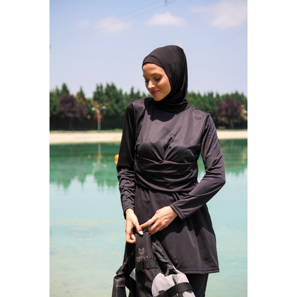 Rivamera مايوه بوركيني للسباحة بحجاب بتصميم بسيط أسود R1118