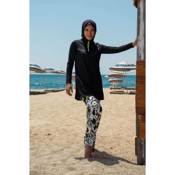 Mayo burkini  Rivamera Pattern Detailed Black Hijab Swimsuit R1116