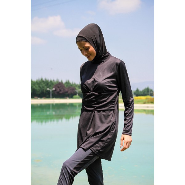 Mayo burkini Rivamera Black Minimal Design Hijab Swimsuit R1118