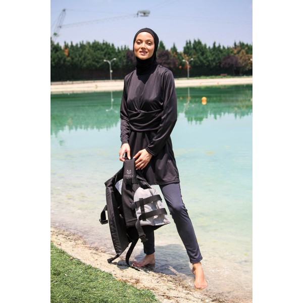 Mayo burkini Rivamera Black Minimal Design Hijab Swimsuit R1118