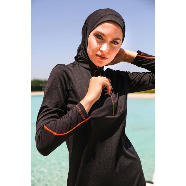 Mayo burkini  Rivamera Women's Black Stripe Detailed Design Hijab Swimsuit R1122