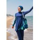 مايوه بوركيني من مارينا أزرق كحلي نسائي على شكل أوراق تصميم مفصل 3 قطع ملابس سباحة للحجاب M2125