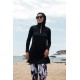 Rivameraمايوه بوركيني بدلة سباحة حجاب سوداء منقوشة R1101