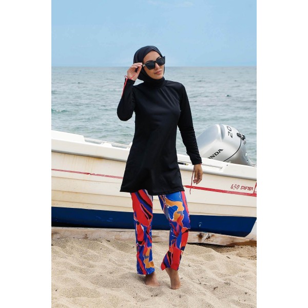 Mayo burkini Rivamera Black Pattern Detailed Hijab Swimsuit R1107