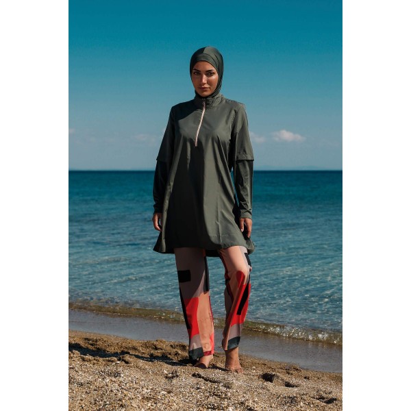Mayo burkini Marina Khaki Women's Pattern Detailed Design Hijab Swimsuit M2279