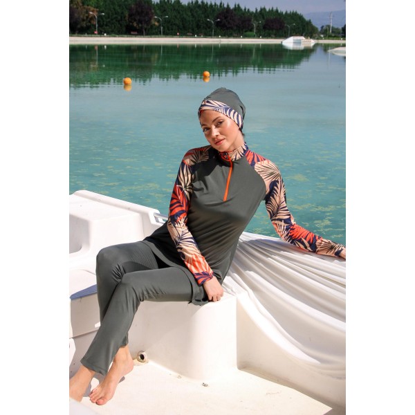 Mayo burkini Marina Khaki Women's Pattern Detailed Design Hijab Swimsuit M2229