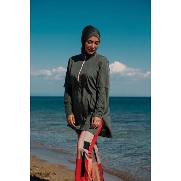 Mayo burkini Marina Khaki Women's Pattern Detailed Design Hijab Swimsuit M2279