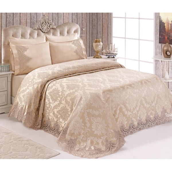 Duvet Cover French Laced Dowry Pique Set Gloria Cappucino