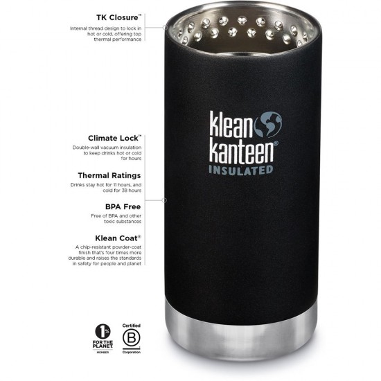 Thermos Klean Kanteen 355ml Insulated TKWide Coffee Cap Shale Black - Black Thermos Tumbler