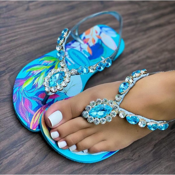 Indigo sandal for women decorated with distinctive stones