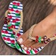 White women slippers, decorated with red and green, decorated with stones