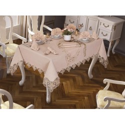 Luxury tablecloth 26 Piece Linen Carnation Tablecloth Set Cappuccino