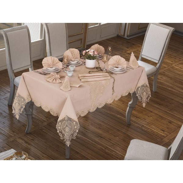 Luxury tablecloth 26 Piece Linen Lily Tablecloth Set Cappuccino