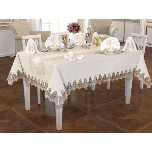 Luxury tablecloth Buda Linen Tablecloth Set 26 Pieces Cream Gold