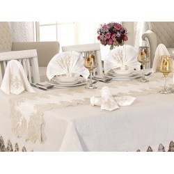 Luxury tablecloth Buda Linen Tablecloth Set 26 Pieces Cream Gold