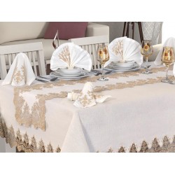 Luxury tablecloth Buda Linen Tablecloth Set 26 Pieces Cream Copper