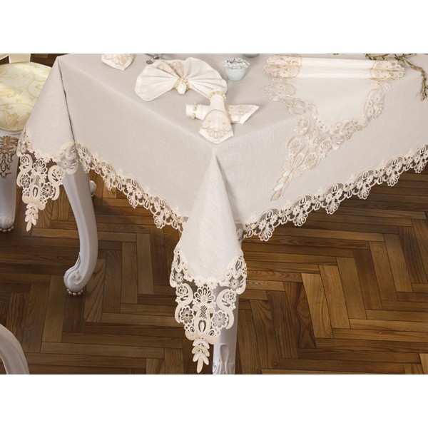 Luxury tablecloth Neslihan Table Cloth 160x260 Cm 26 Pieces Cream