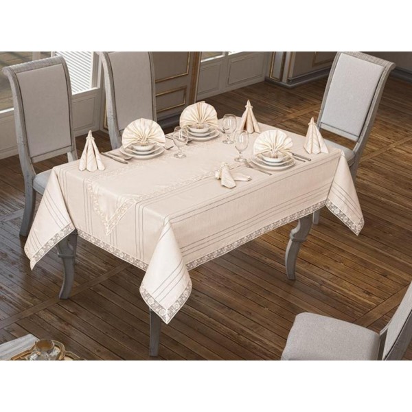 Luxury tablecloth 26 Piece Lacy Eliza Tablecloth Set Cappuccino