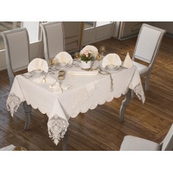Luxury tablecloth 26 Piece Cordon Lily Tablecloth Set Cream