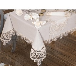 Luxury tablecloth Elif Table Cloth 160x260 Cm 26 Pieces Cream
