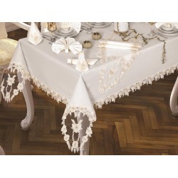 Luxury tablecloth Daisy Love Tablecloth 160x260 Cm 26 Pieces Cream