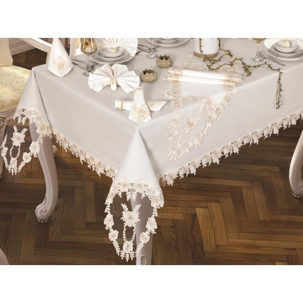Luxury tablecloth Daisy Love Tablecloth 160x260 Cm 26 Pieces Cream
