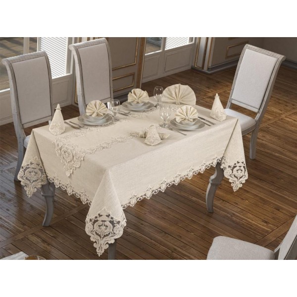 Luxury tablecloth Miray Table Cloth 160x260 Cm 26 Pieces Cream