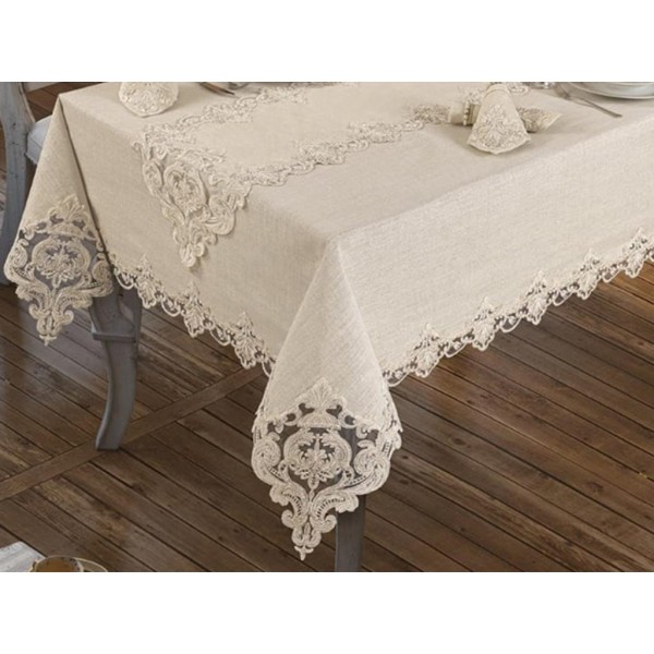 Luxury tablecloth Miray Table Cloth 160x260 Cm 26 Pieces Cream