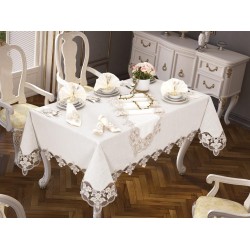 Luxury tablecloth 38 Piece French Laced Clove Tablecloth Set Cream Brown
