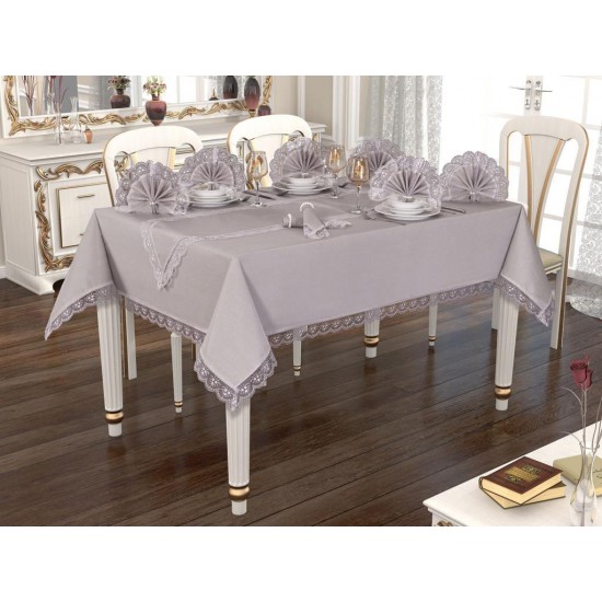 Luxury tablecloth Hurrem Tablecloth Set Gray 12 Persons