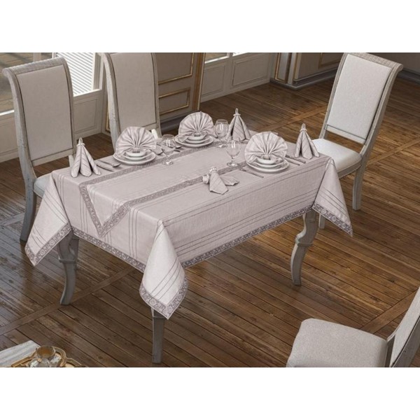 Luxury tablecloth 26 Piece Lacy Eliza Tablecloth Set Gray