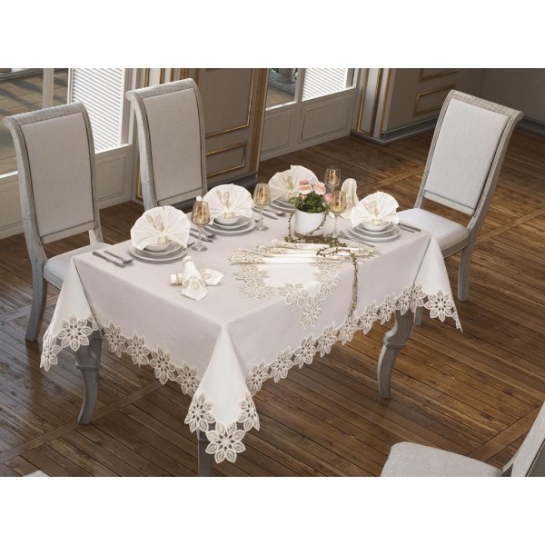 Luxury tablecloth Papatya Tablecloth 26 Piece Cream