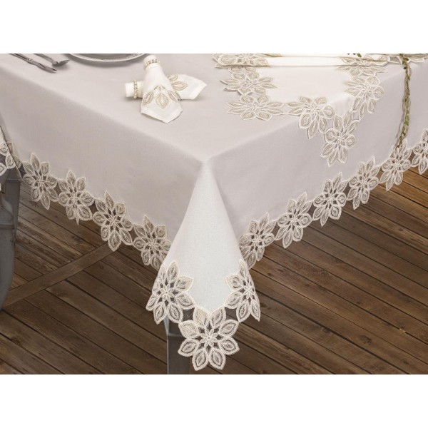 Luxury tablecloth Papatya Tablecloth 26 Piece Cream