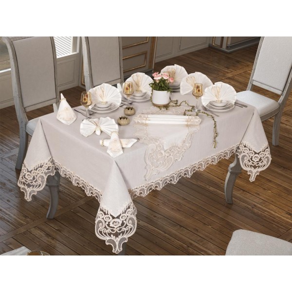 مفرش المائدة الفاخرة Elif طاولة القماش 26 قطعة كريم