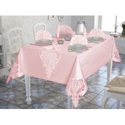 Luxury tablecloth French Laced Elif Table Cloth Set 26 Pieces Powder