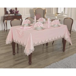 Luxury tablecloth French Laced Ilayda Tablecloth Set Powder