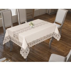 Luxury tablecloth French Laced Sunny Linen Tablecloth Cream 160x220 Cm