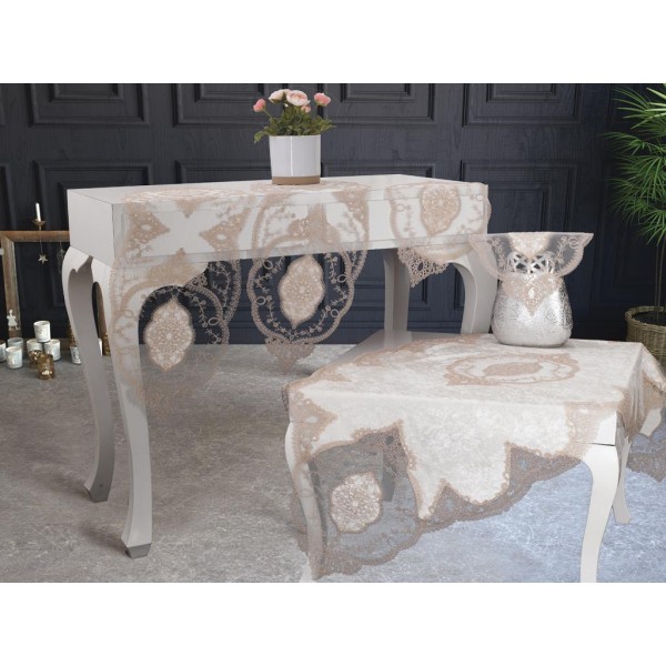 Luxury tablecloth Mellissa Cordon 5 Piece Living Room Set Cream Cappuccino