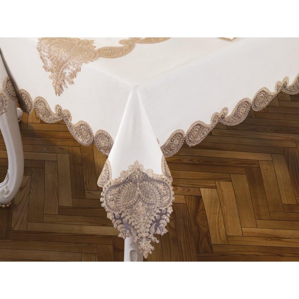 Luxury tablecloth Verna Table Cloth 160x260 Cm 26 Pieces Cream Gold