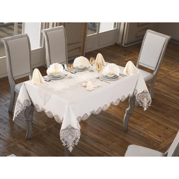 مفرش المائدة الفاخرة فيرنا قماش المائدة 160x260 سم 26 قطعة كريم كريم