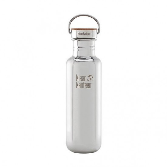 Klean Kanteen 0.8L Stainless Reflect Bamboo Cap Water Bottle - Steel Water Bottle - Mirrored