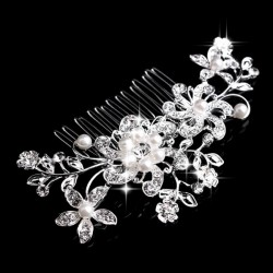 Wedding Accessories Flower Shaped Rhinestone Alloy Imitation Pearls Combs