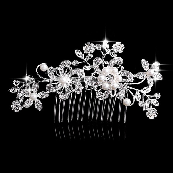 Wedding Accessories Flower Shaped Rhinestone Alloy Imitation Pearls Combs