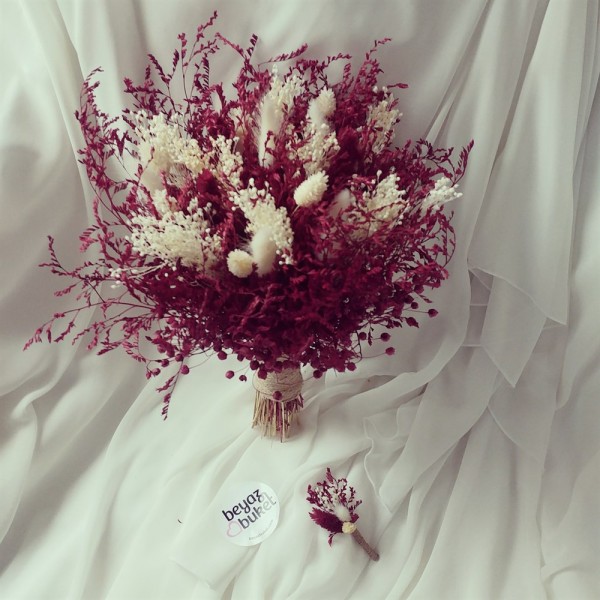 Wedding Bouquet Burgundy Dry Flower Bridal Bouquet