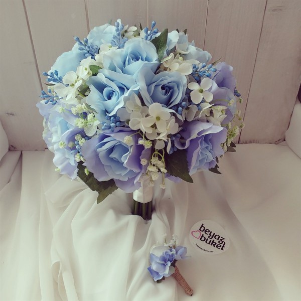 Wedding Bouquet Blue Hydrangea Rose Bride Bridal Flower