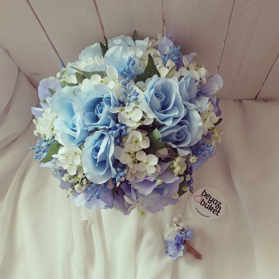 Wedding Bouquet Blue Hydrangea Rose Bride Bridal Flower