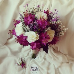 Wedding Bouquet Purple Lilac White Rose Bridal Flower