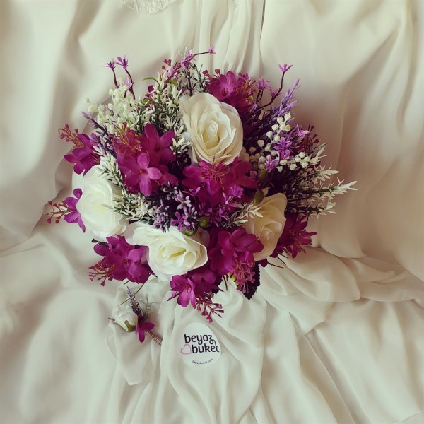 Wedding Bouquet Purple Lilac White Rose Bridal Flower